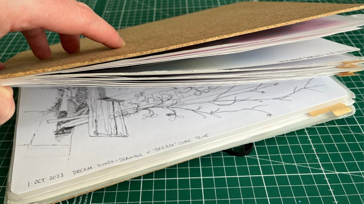 Sneaky peek of the cork covered A4 Talens sketchbook