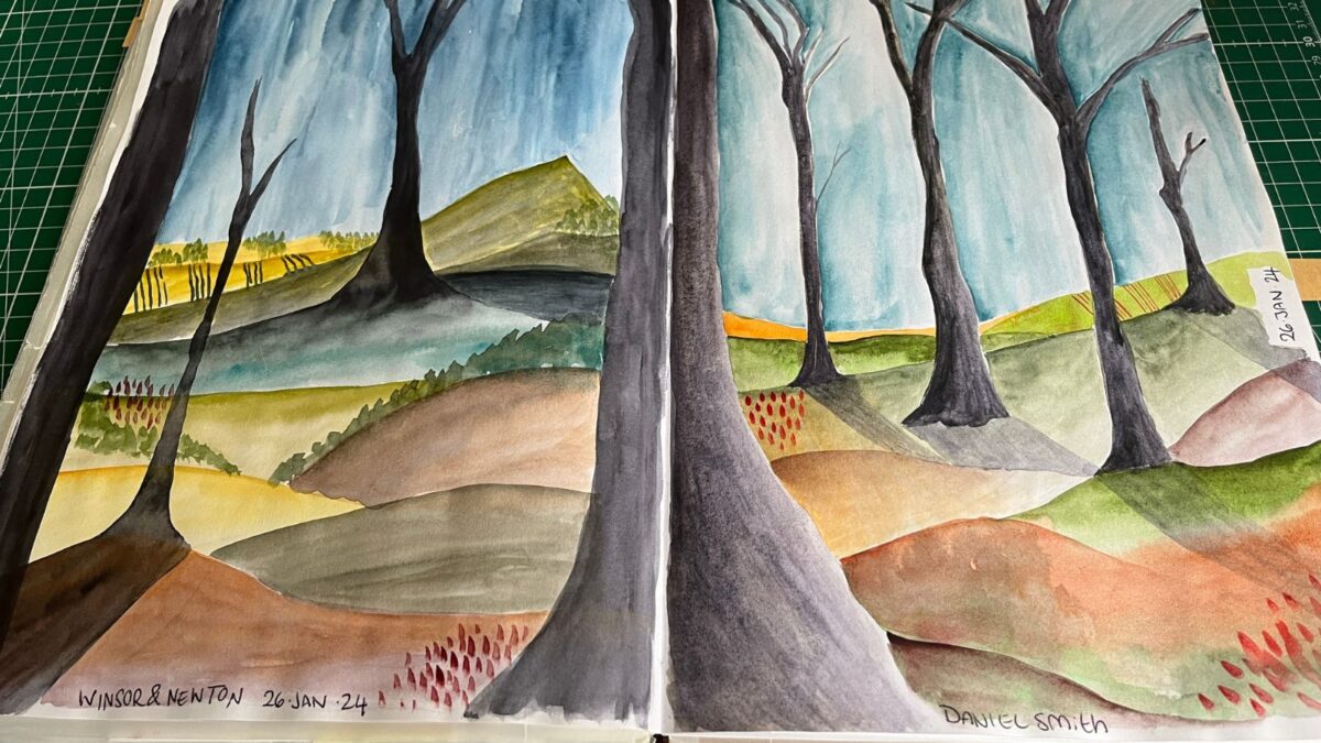 Watercolor trees painted in my A4 talens sketchbook