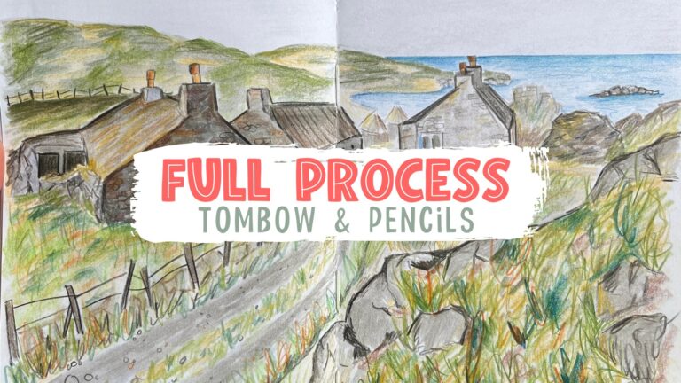 How I use tombow brush pens and color pencils to make a landscape
