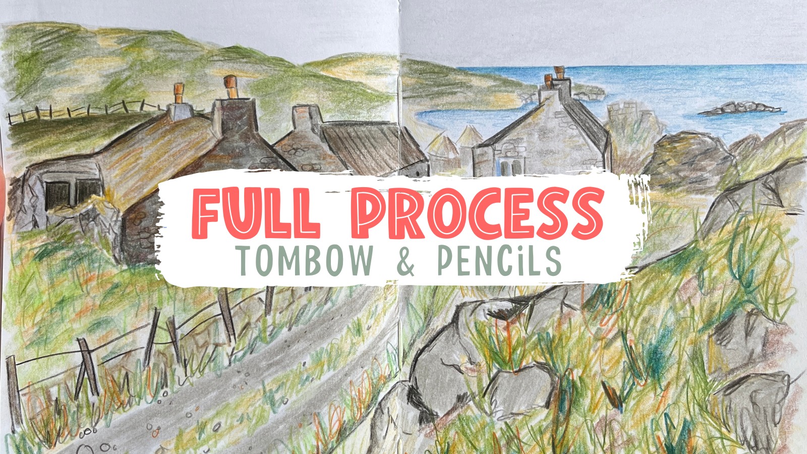 How I use tombow brush pens and color pencils to make a landscape