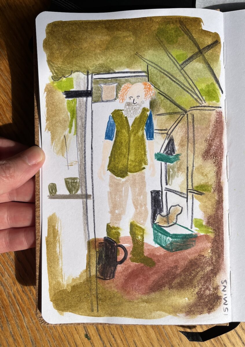 I love this 15 minute drawing of a man in his greenhouse