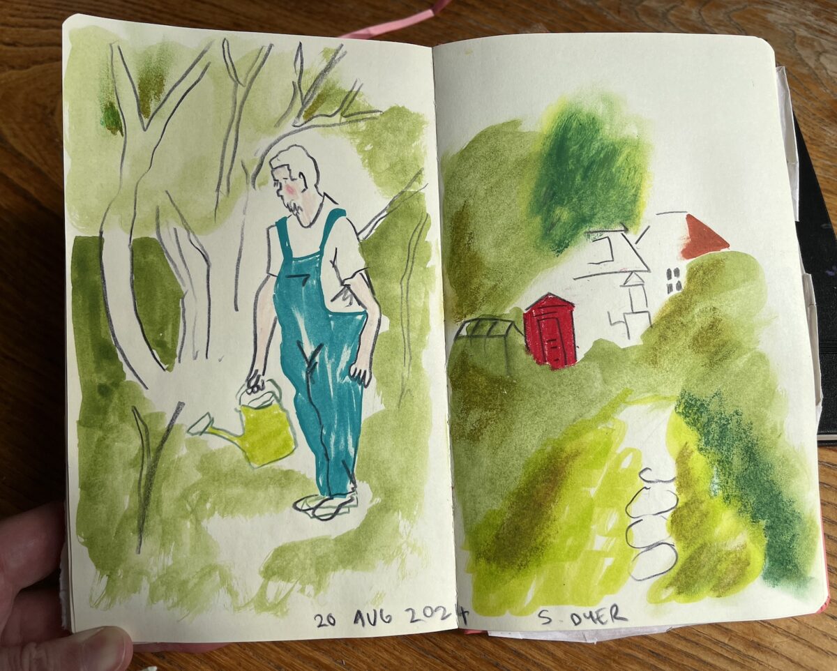 The 5 minute warm up drawings from Sarah Dyer's allotment session