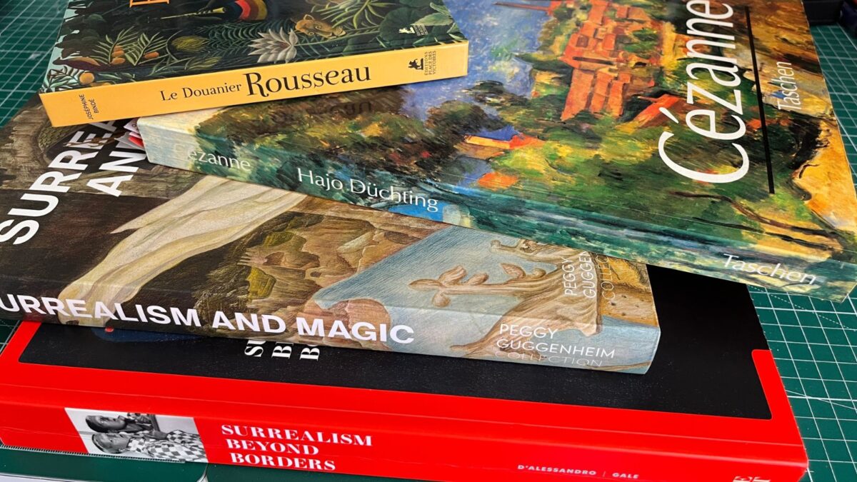 The selection of books on my shortlist for my July 2024 personal art challenge
