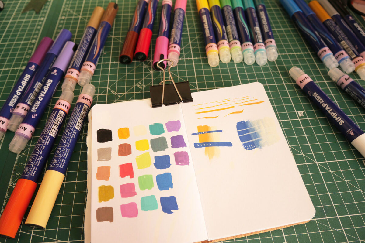 The swatching page in my Talens sketchbook