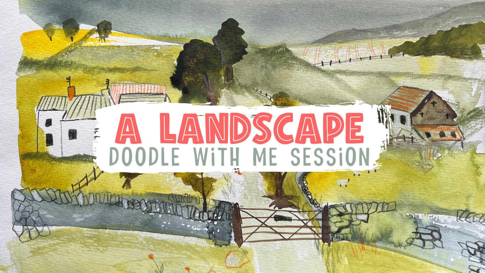 A watercolor landscape created in a dawdling doodle session