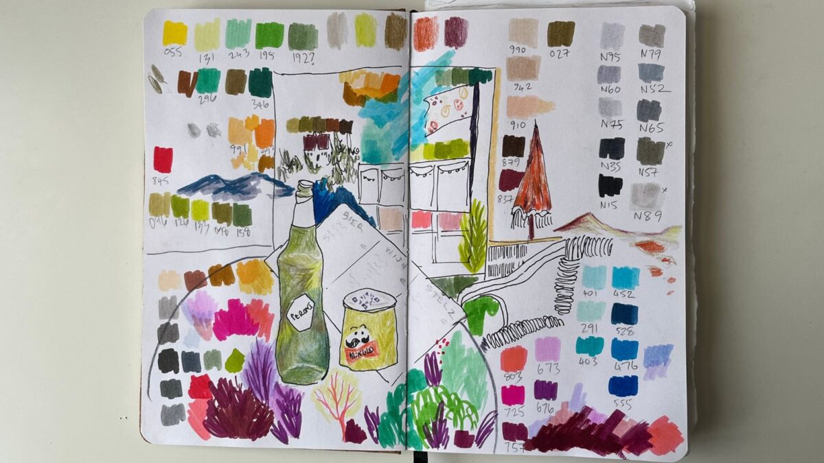 Swatching colors over existing drawings is a great way to make use of empty areas of a page