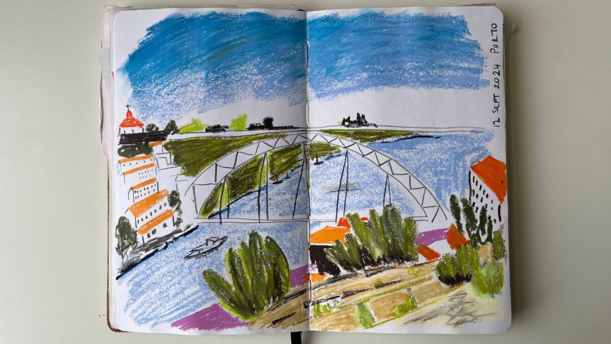 A colorful drawing of Porto where I went in September